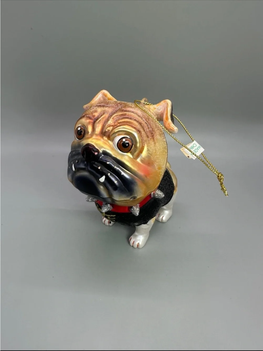 Fabulous Bulldog /Pug Glass Christmas Ornament Holiday Dog